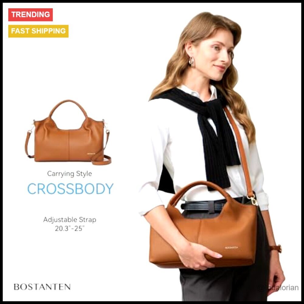 Genuine Leather Satchel Handbag Crossbody Shoulder Bag Top Handle Designer Chic - Picture 3 of 7